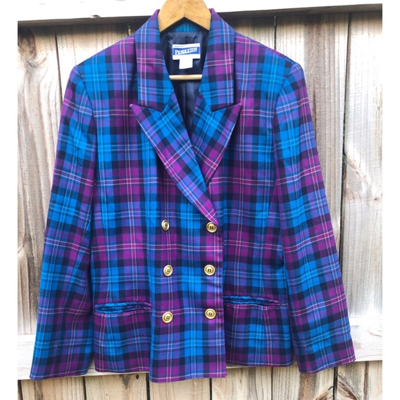 Pendleton Jackets & Blazers - Vintage Pendleton Purple and Blue Plaid Double Breasted Blazer
